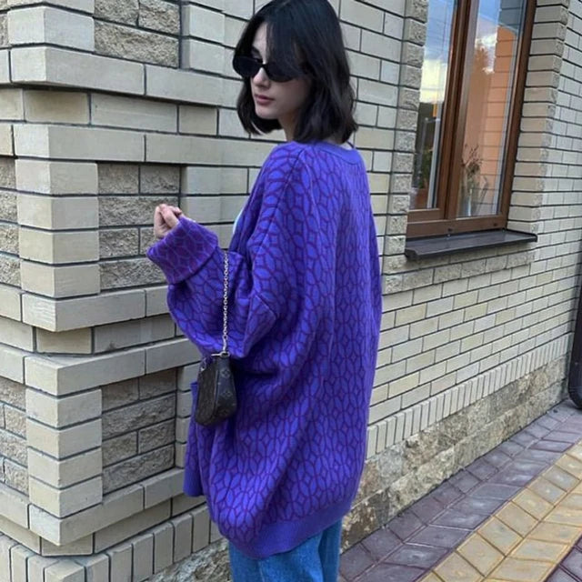 Tossy Women Printed Knitted Sweater Casual Long Sleeve Button Cardigan Loose Oversized Jumper Fashion 2022 Fall Winter Outwear