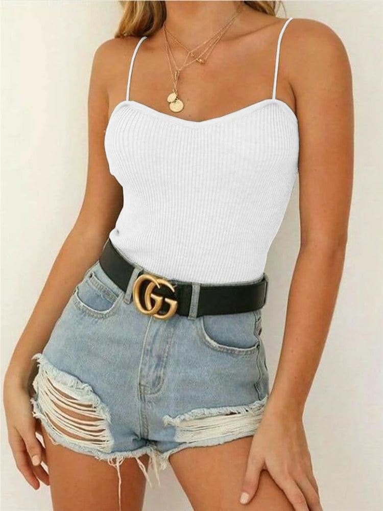 Tossy Women Spaghetti Strap Tank Top Summer Casual Basic Sleeveless White Corset Top Streetwear Short Ribbed Knit Vest 2022