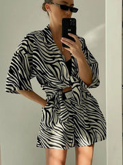 Tossy Women Two Piece Sets Outfits Zebra Printed Loose Shirt Tops And High Waist Shorts Set 2022 Casual Streetwear Summer New