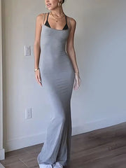 Tossy Women’s Sexy Contrasting Mermaid Maxi Dress Spaghetti Strap Halter Bandage Slim Fit Sleeveless Club Party Dress Femme 2024