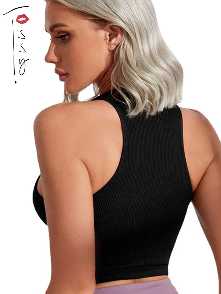 Tossy Women’s Solid Ribbed Sports Camis Sleeveless Yoga Mini Vest Casual Bodycon Fitness Basic Tank Top Female High Street Wear