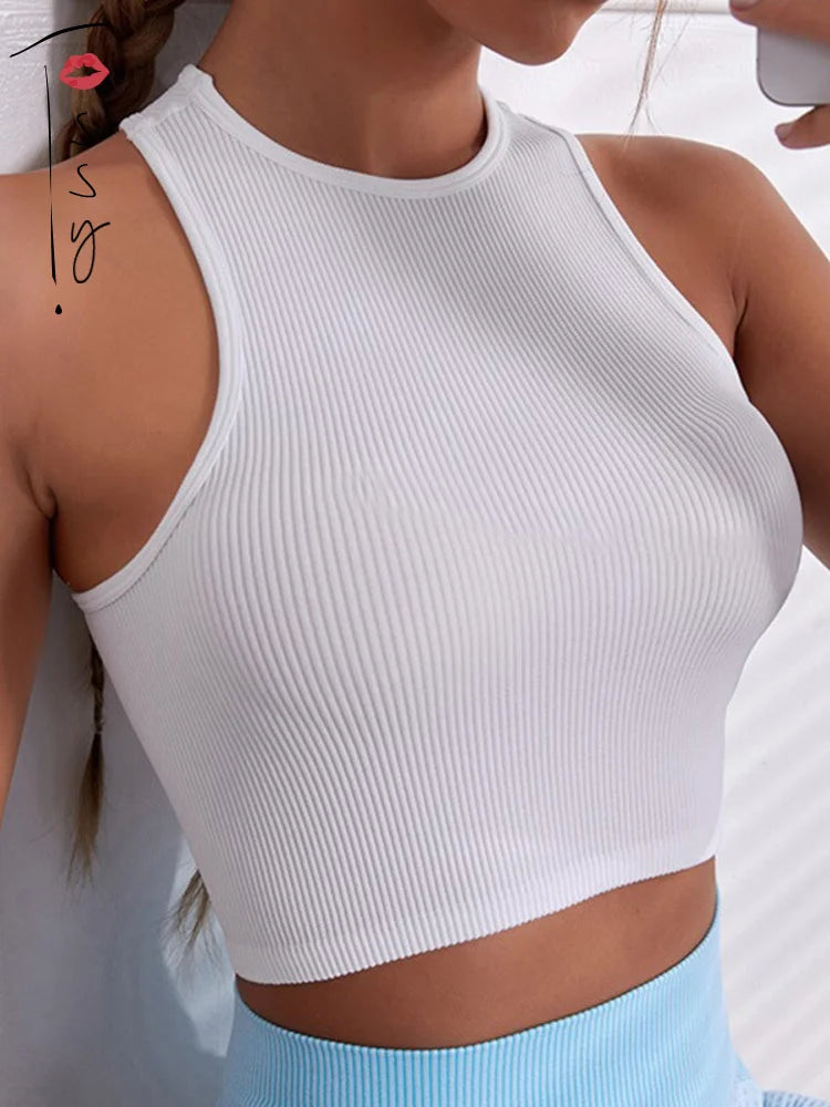 Tossy Women’s Solid Ribbed Sports Camis Sleeveless Yoga Mini Vest Casual Bodycon Fitness Basic Tank Top Female High Street Wear