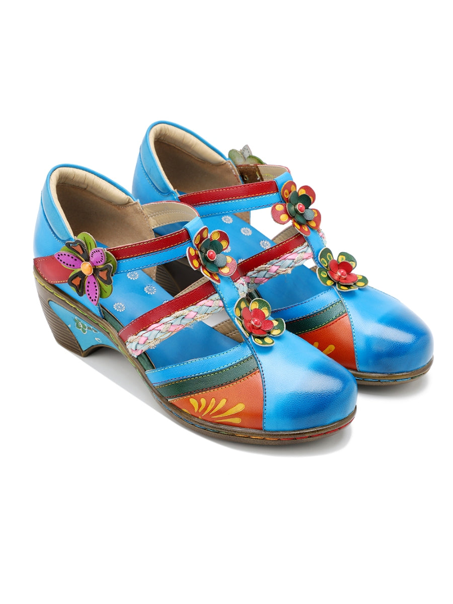 SOFFIA | Genuine Leather Applique Floral Craft Cut-Out Leather Sandals