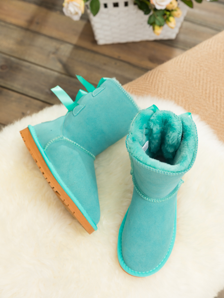 SMAIBULUN Ugg | DOUBLE RIBBON BOW SUEDE BOOT - Turquoise