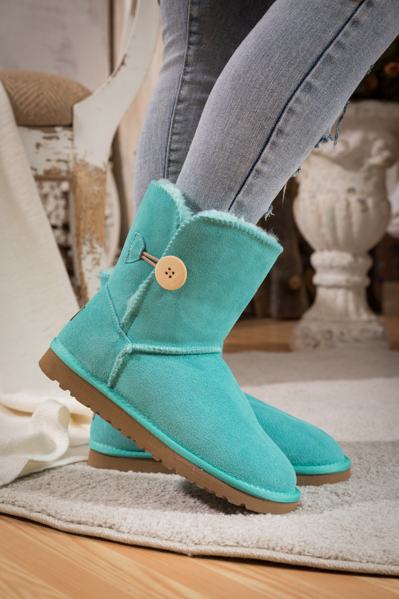 SMAIBULUN Ugg | Faux Fur-Lined Classic Side Button Ugg Boot - Turquoise