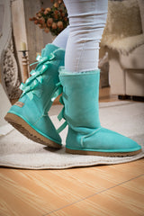 SMAIBULUN Ugg | Tri Ribbon Bow Suede Boots - Turquoise