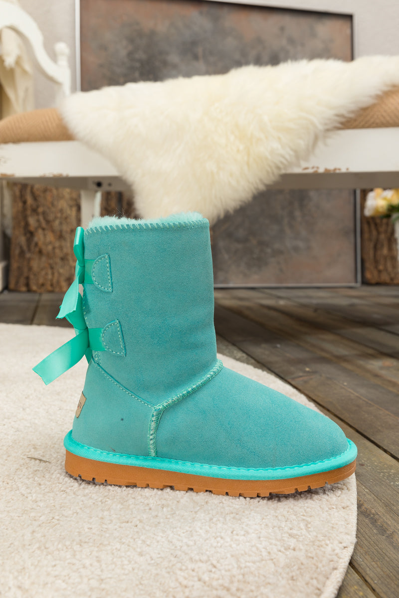 SMAIBULUN Ugg | DOUBLE RIBBON BOW SUEDE BOOT - Turquoise