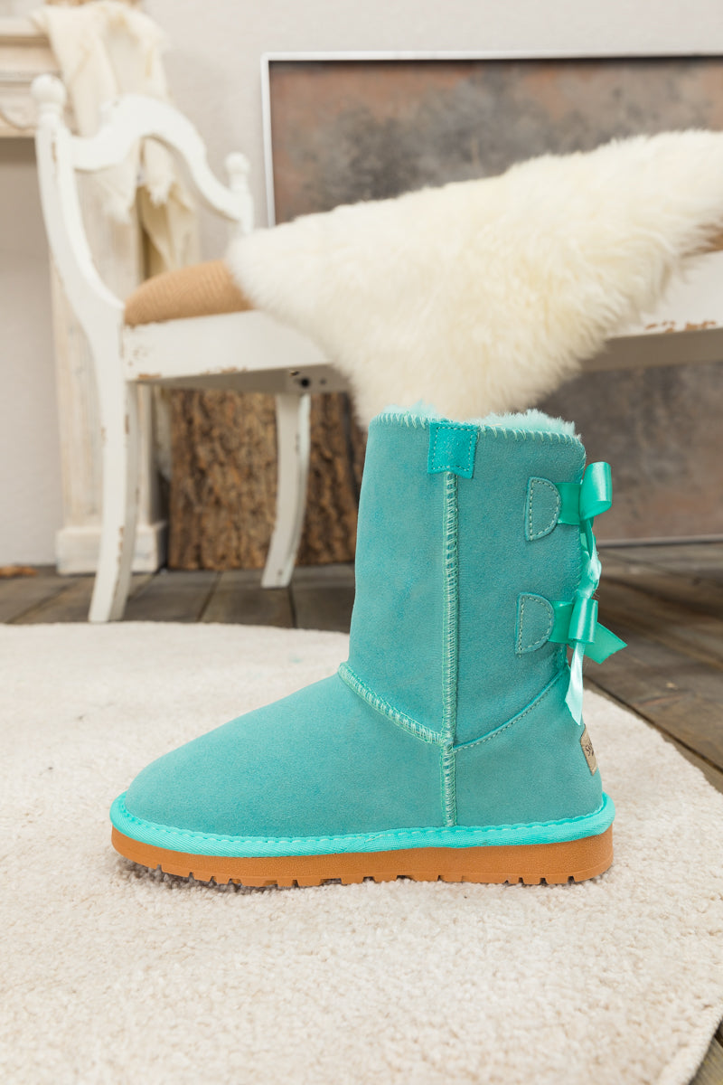 SMAIBULUN Ugg | DOUBLE RIBBON BOW SUEDE BOOT - Turquoise