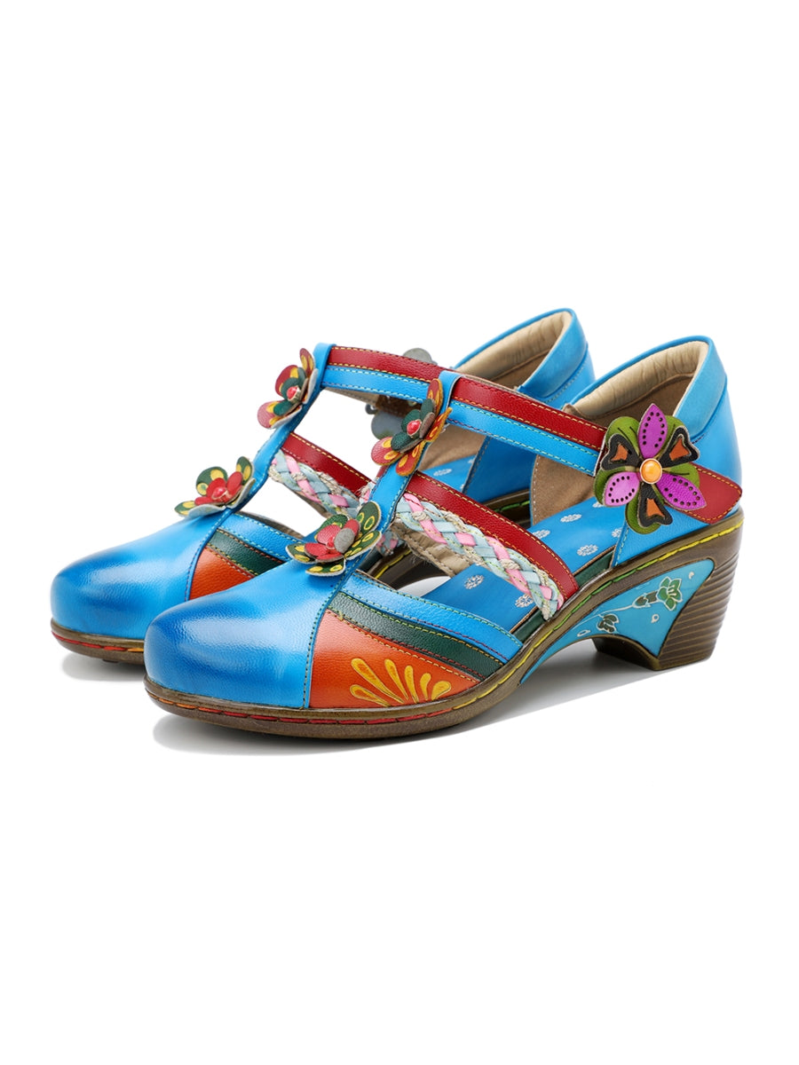 SOFFIA | Genuine Leather Applique Floral Craft Cut-Out Leather Sandals