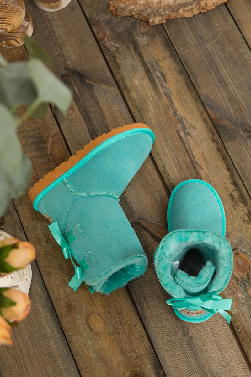 SMAIBULUN Ugg | DOUBLE RIBBON BOW SUEDE BOOT - Turquoise