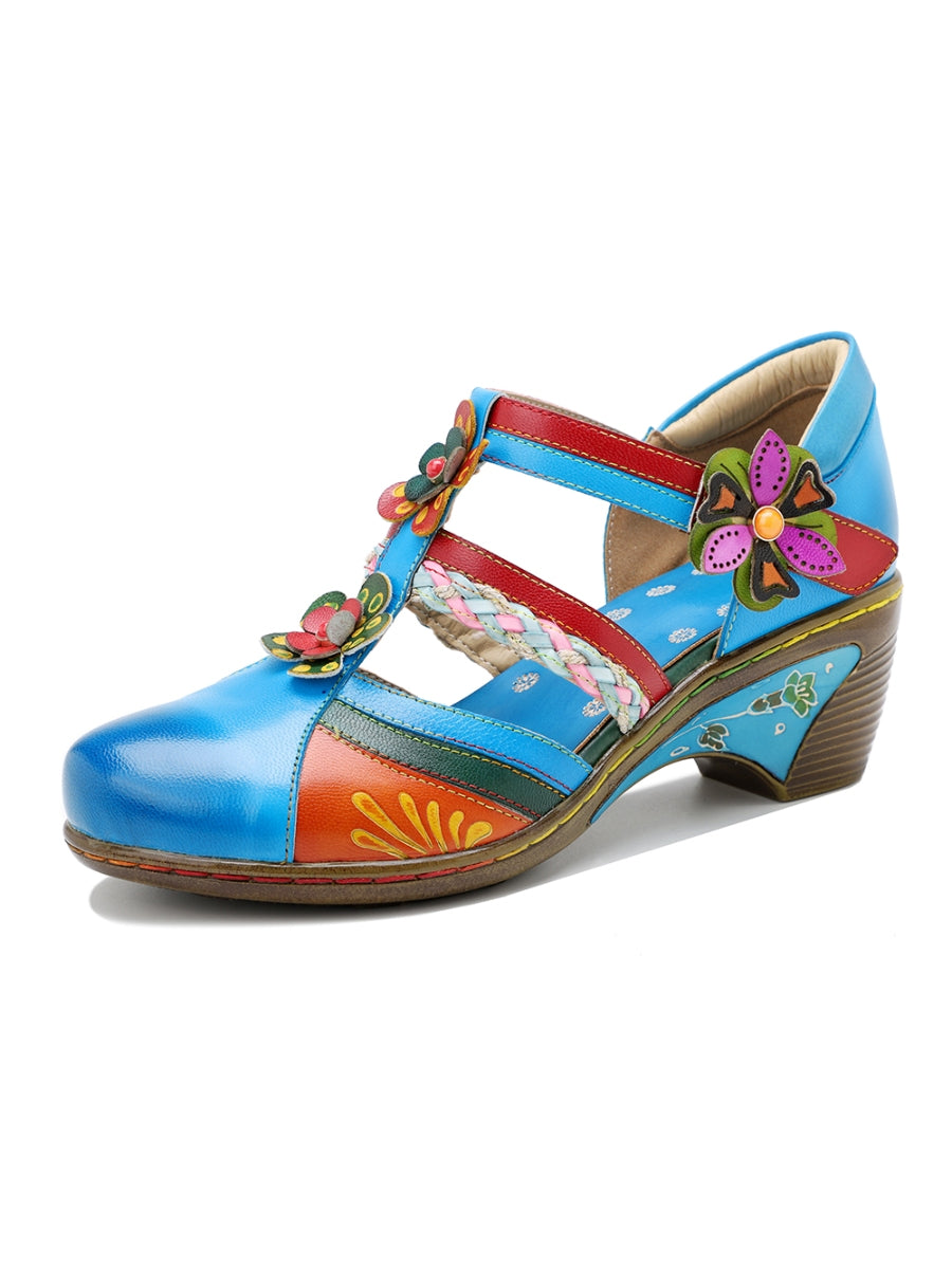 SOFFIA | Genuine Leather Applique Floral Craft Cut-Out Leather Sandals