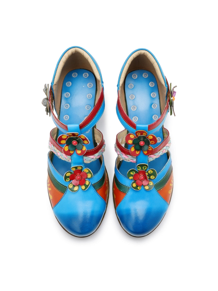 SOFFIA | Genuine Leather Applique Floral Craft Cut-Out Leather Sandals