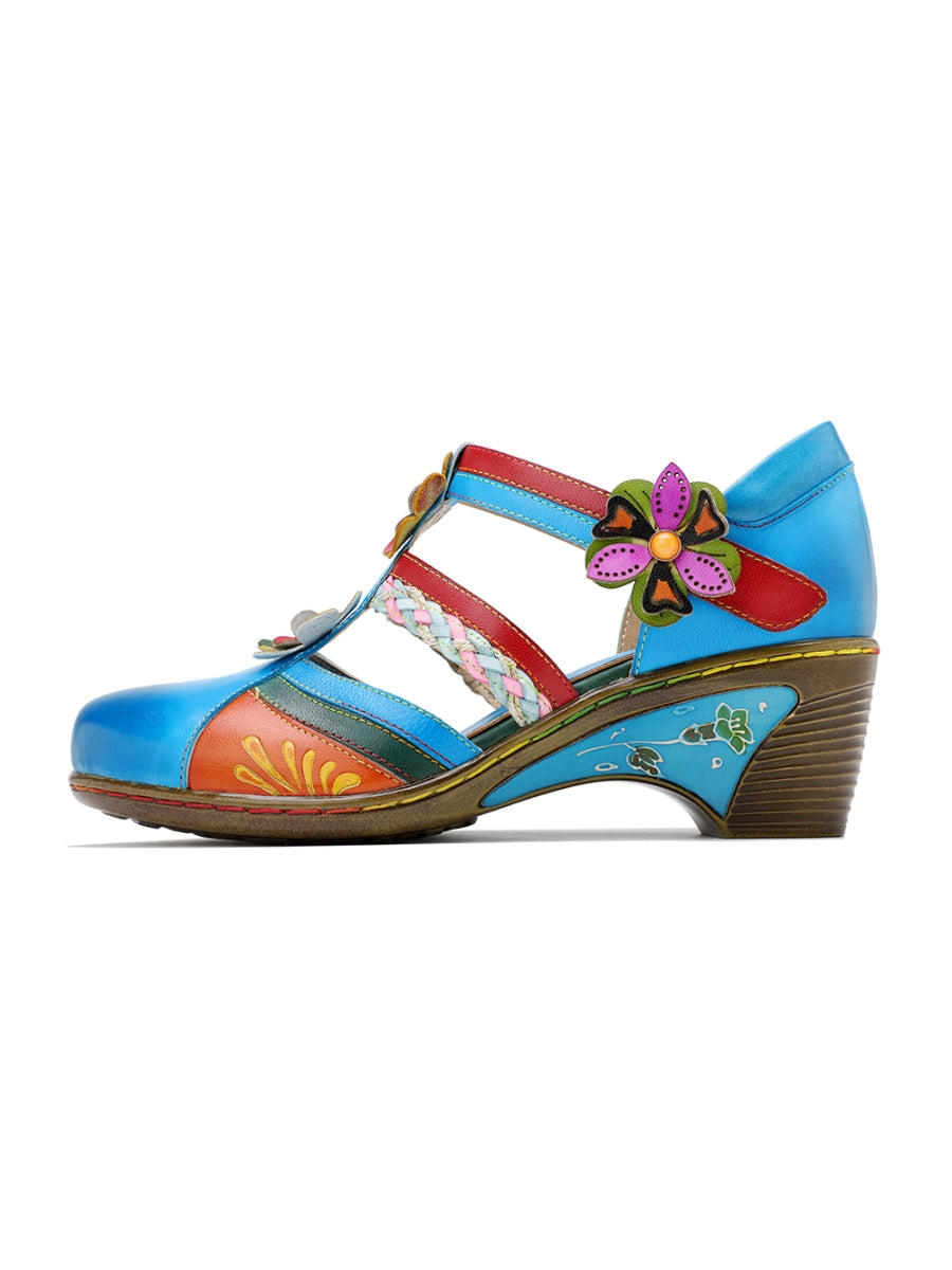 SOFFIA | Genuine Leather Applique Floral Craft Cut-Out Leather Sandals