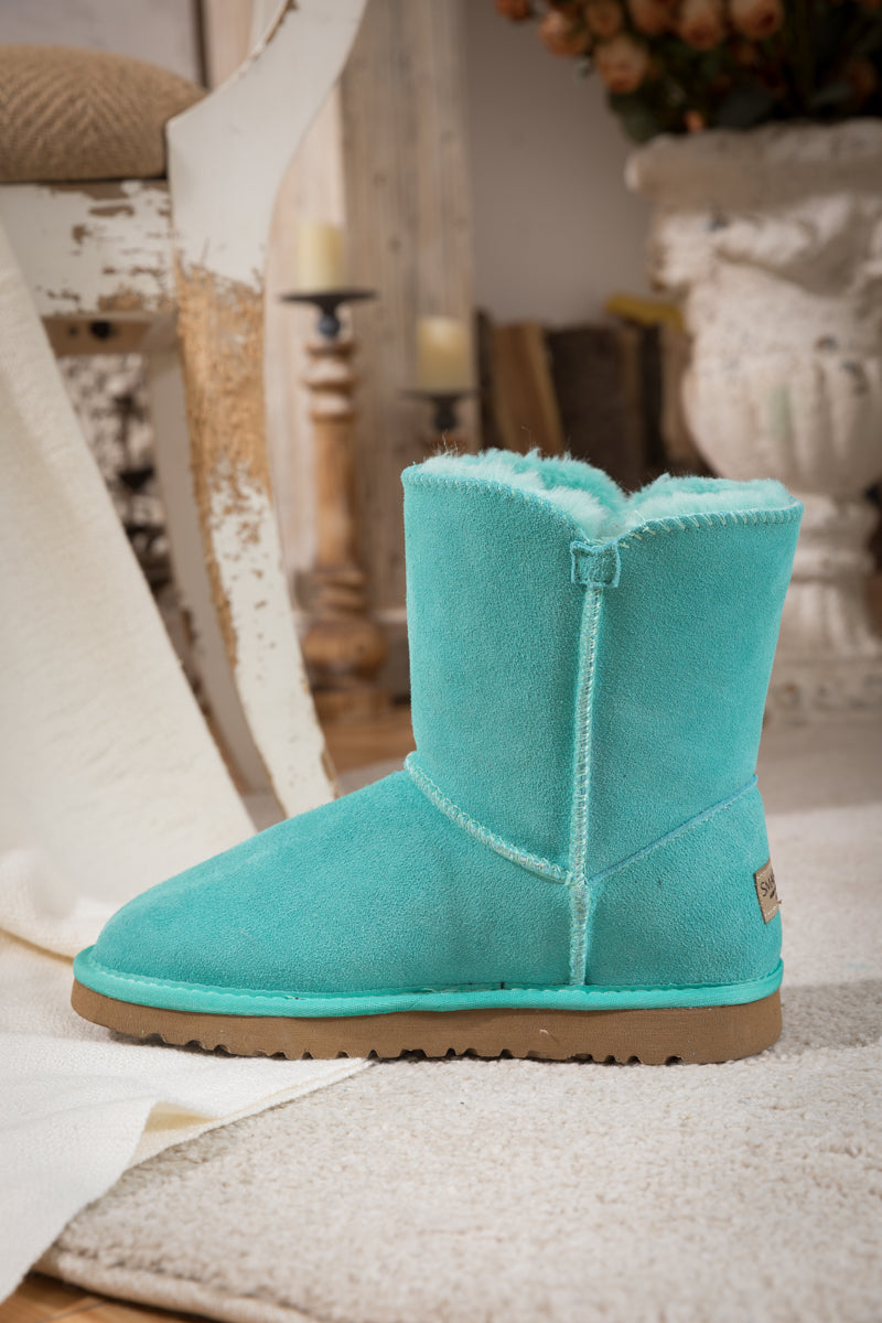 SMAIBULUN Ugg | Faux Fur-Lined Classic Side Button Ugg Boot - Turquoise