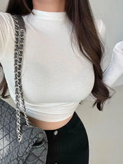 Turtleneck Long Sleeveless T Shirt Female Women Clothing 2024 Autumn Winter New Crop Top Tee Shirt Femme Fashion Korean Y2K Tops