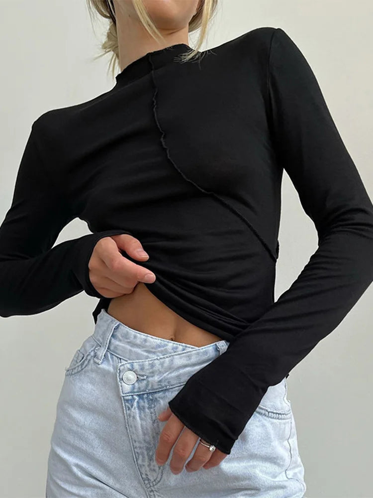 Turtleneck Y2K 2024 Long Sleeve T Shirts Women White Autumn Winter Casual Black Basic Gray Sexy Tops 90s Fashion Vintage