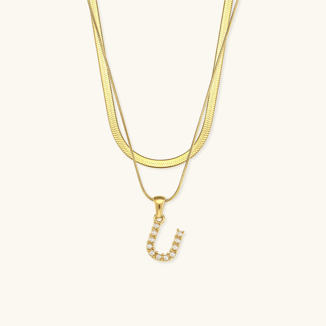 Opal Charm - Layered Gold Initial Necklace