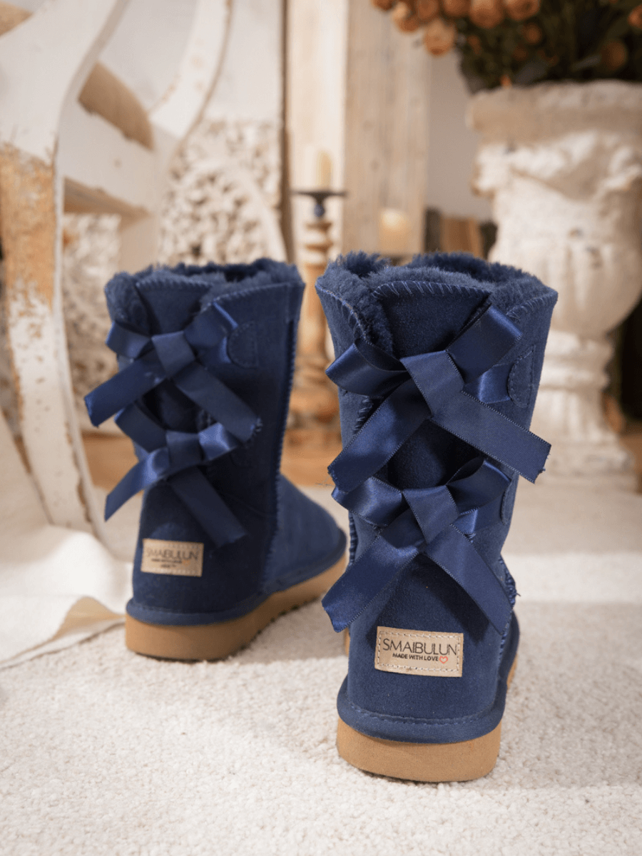 SMAIBULUN Ugg | DOUBLE RIBBON BOW SUEDE BOOT - Navy