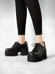 JadyRose | Freesia Lace-Up Chunky Heel Platform Leather Oxford