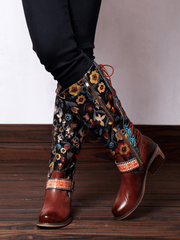 SOFFIA |  Floral Tie-Accent Knee-High Leather Boots