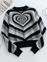 Smaibulun | Black Grey Heart Ring Knit Top