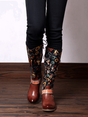 SOFFIA |  Floral Tie-Accent Knee-High Leather Boots