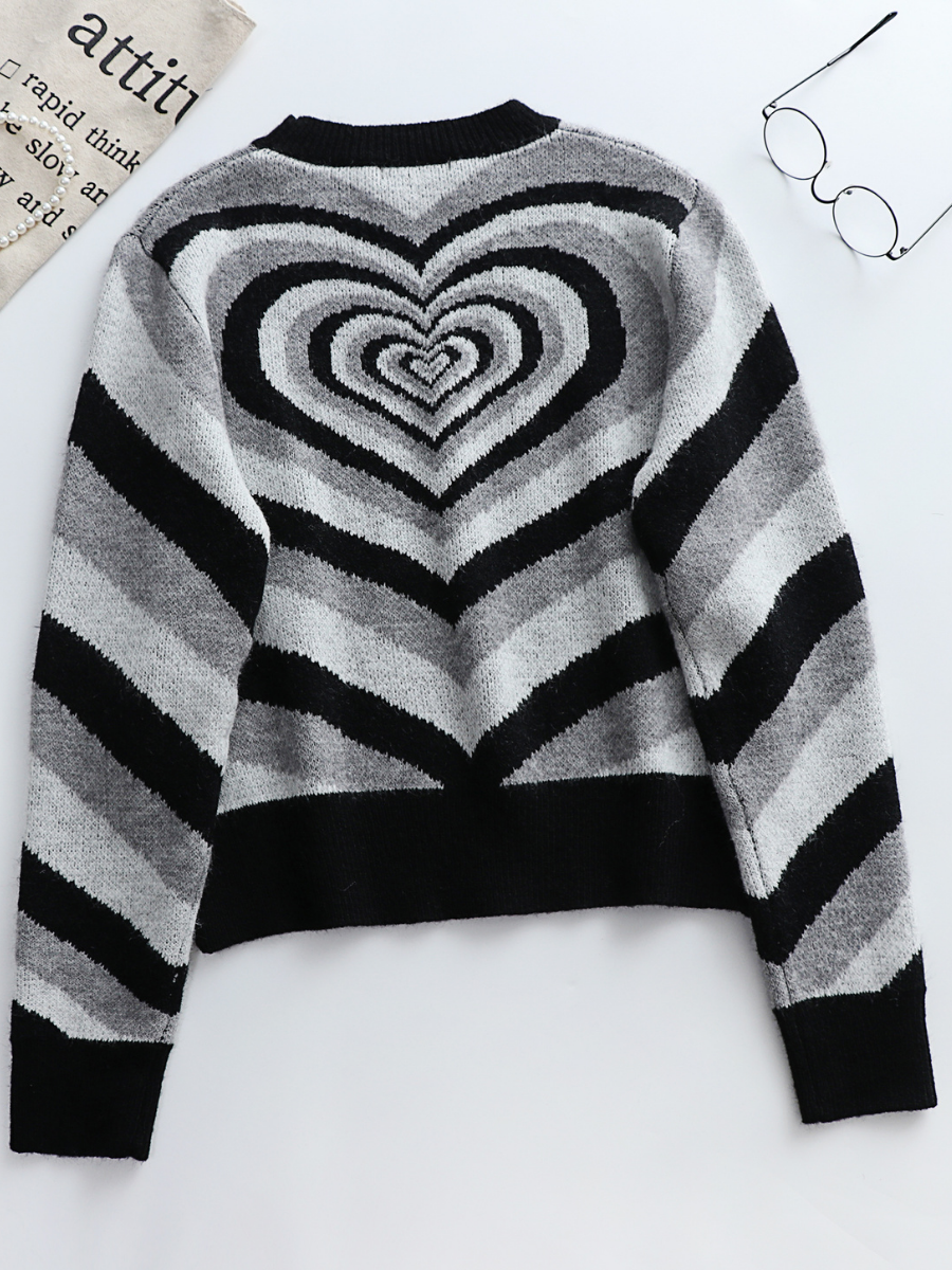 Smaibulun | Black Grey Heart Ring Knit Top