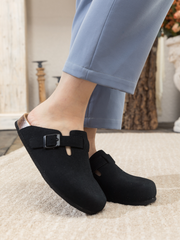 Maibulun | Buckle Suede Classic Clogs - Black