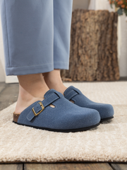 Maibulun | Buckle Suede Classic Clogs- Navy