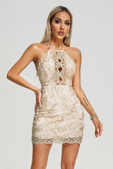 Ursula Khaki Lace Cut Out Mini Dress