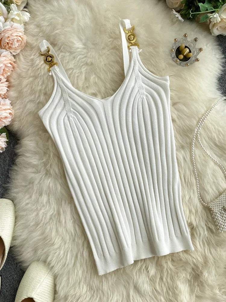 V-neck Halter Sexy Camisole Top 2024 Summer Women Sexy off-Shoulder Solid Color Sleeveless Camis Women’s Clothing Tanks Tops