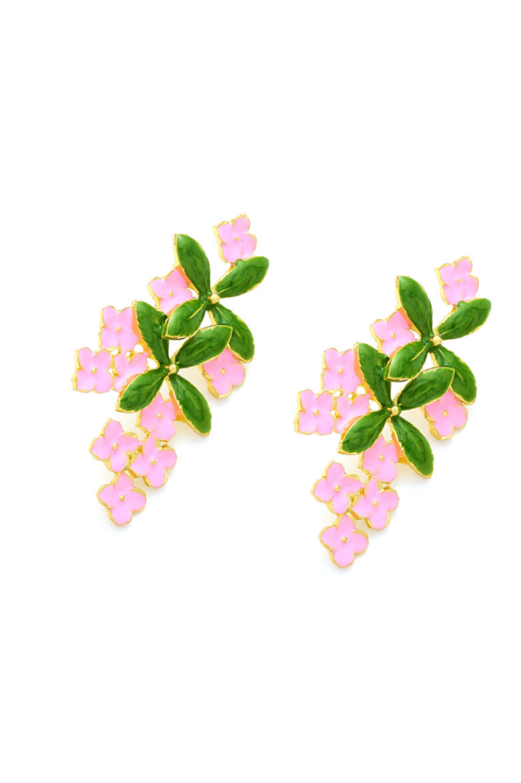 Enamel Floral Drop Earrings