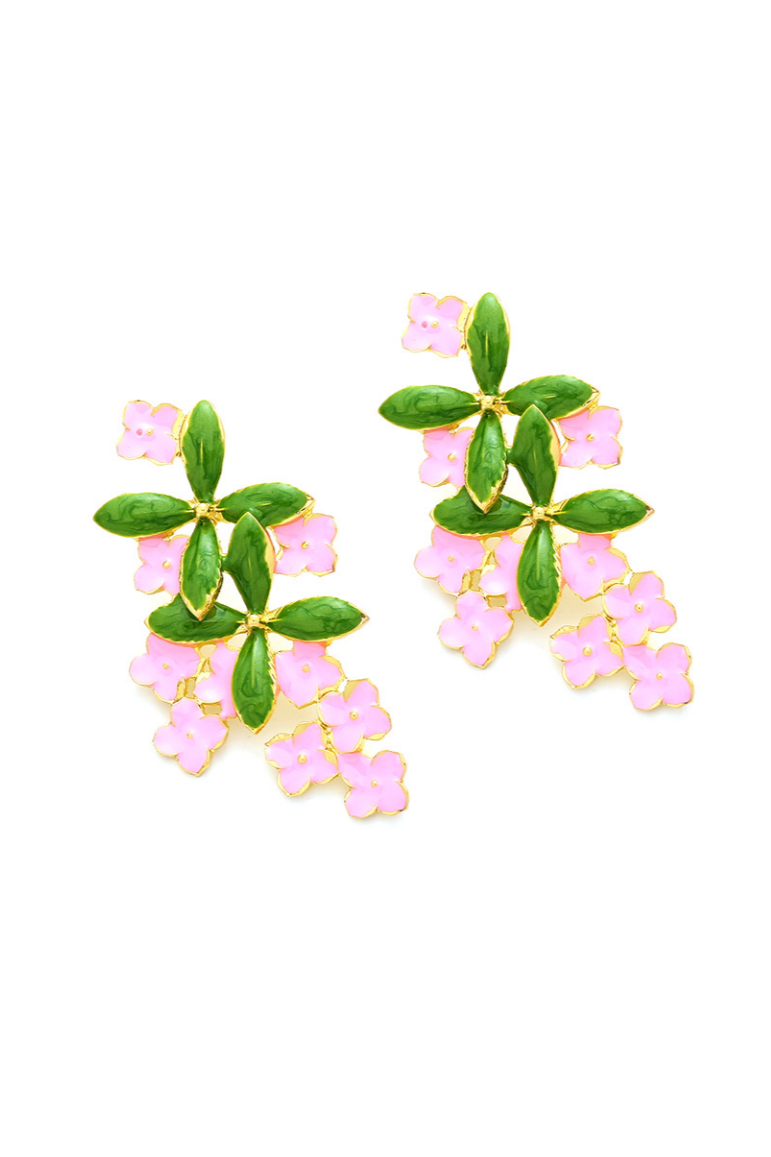 Enamel Floral Drop Earrings