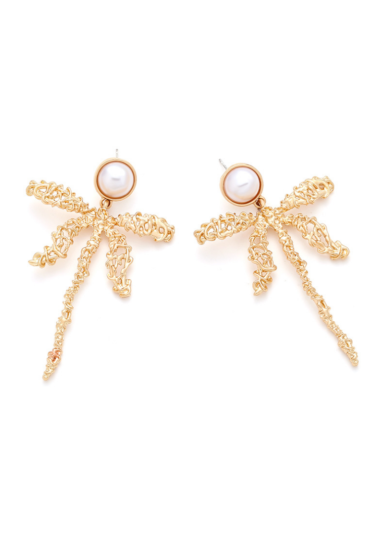 Faux Pearl Dragonfly Shape Drop Earrings