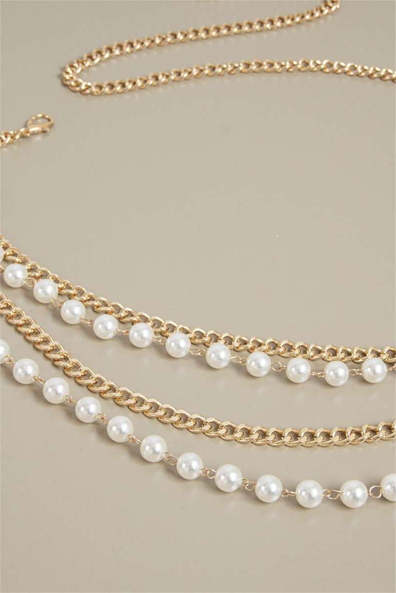 Faux Pearl Gold Metal Waist Chain