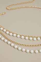 Faux Pearl Gold Metal Waist Chain