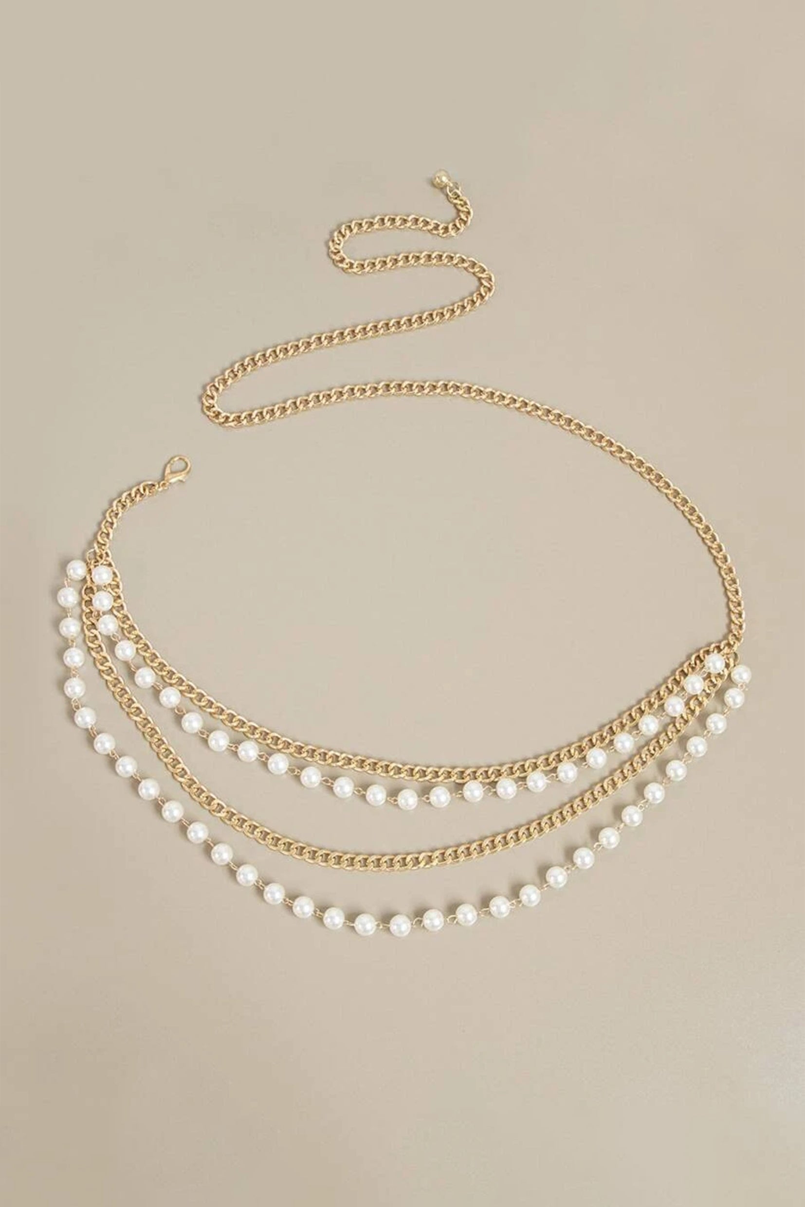 Faux Pearl Gold Metal Waist Chain