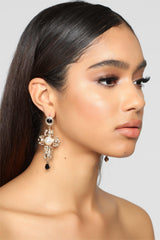 Faux Pearl Metal Cross Shape Drop Earrings