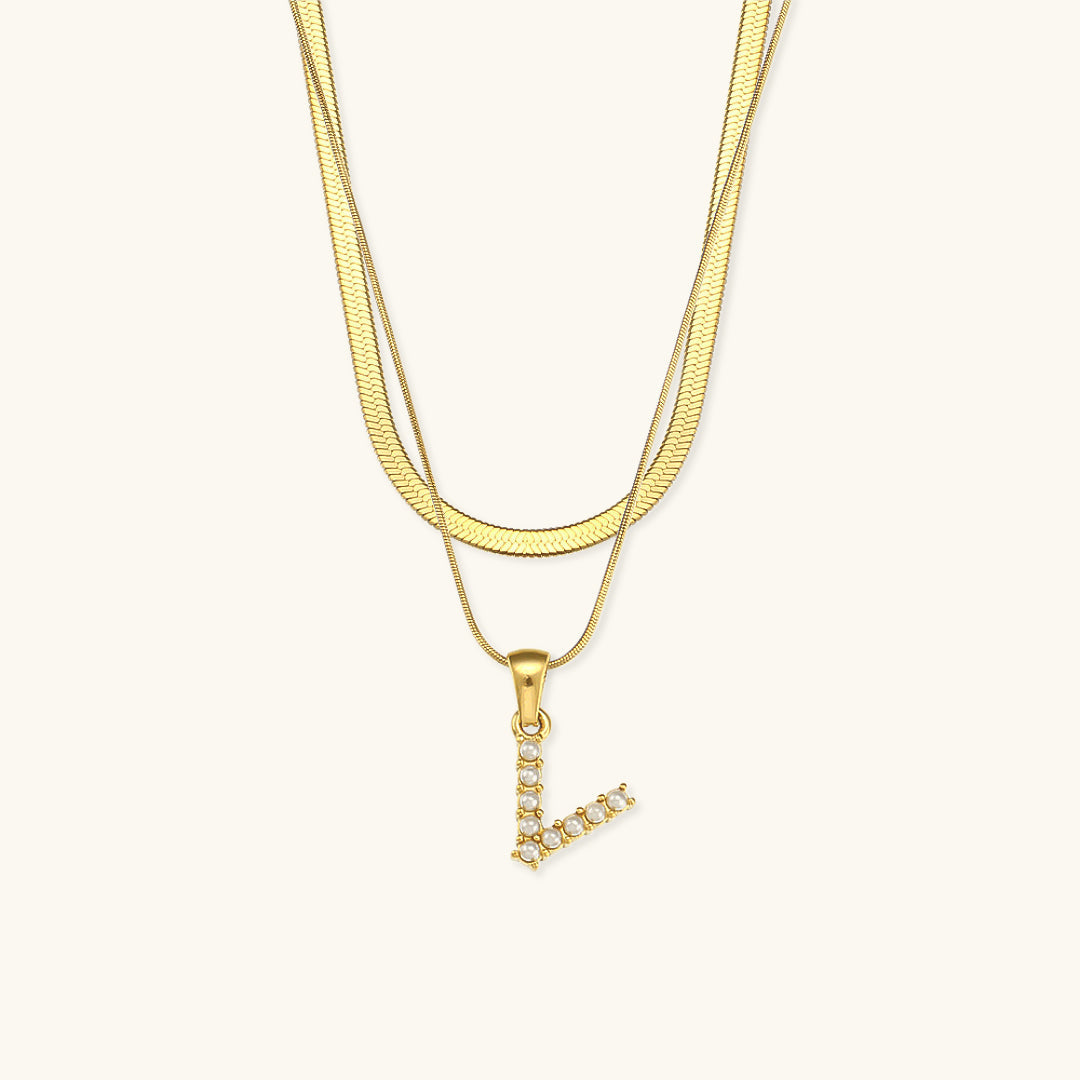 Opal Charm - Layered Gold Initial Necklace