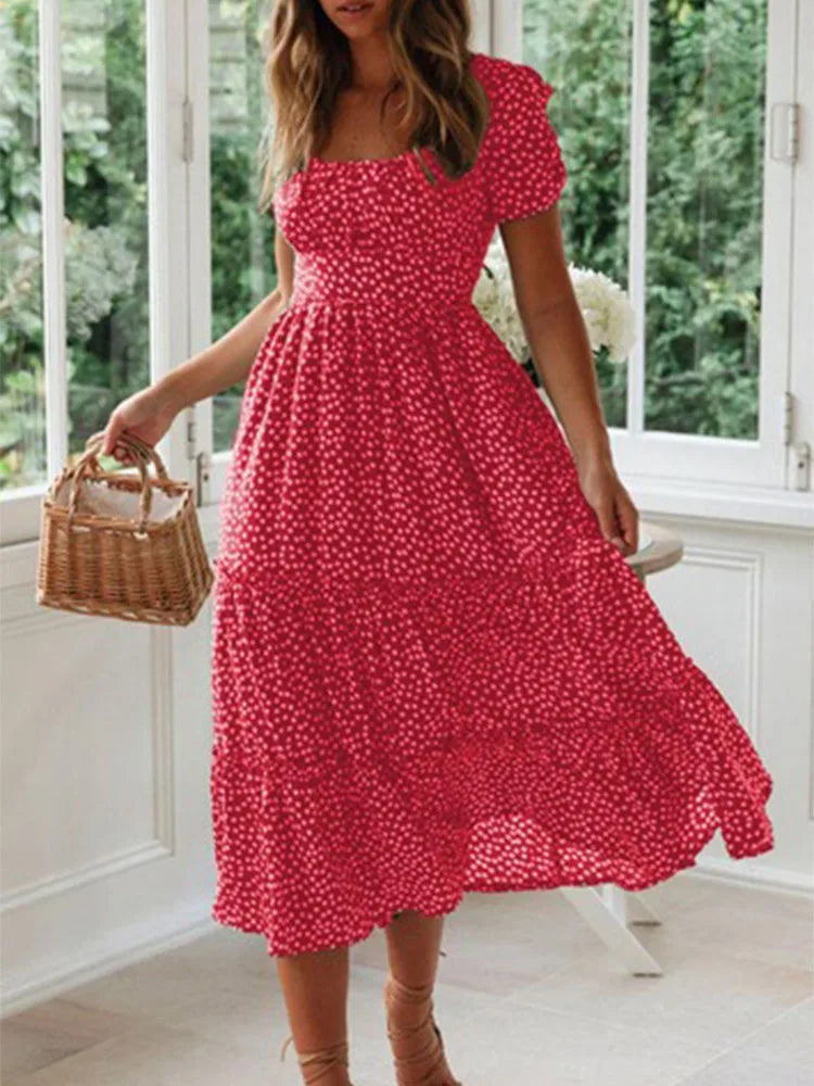 Vestidos Vintage Vintage Print Puff Sleeve summer Beach sweet dresses Casual Square collar floral maxi long dress 2024 festa