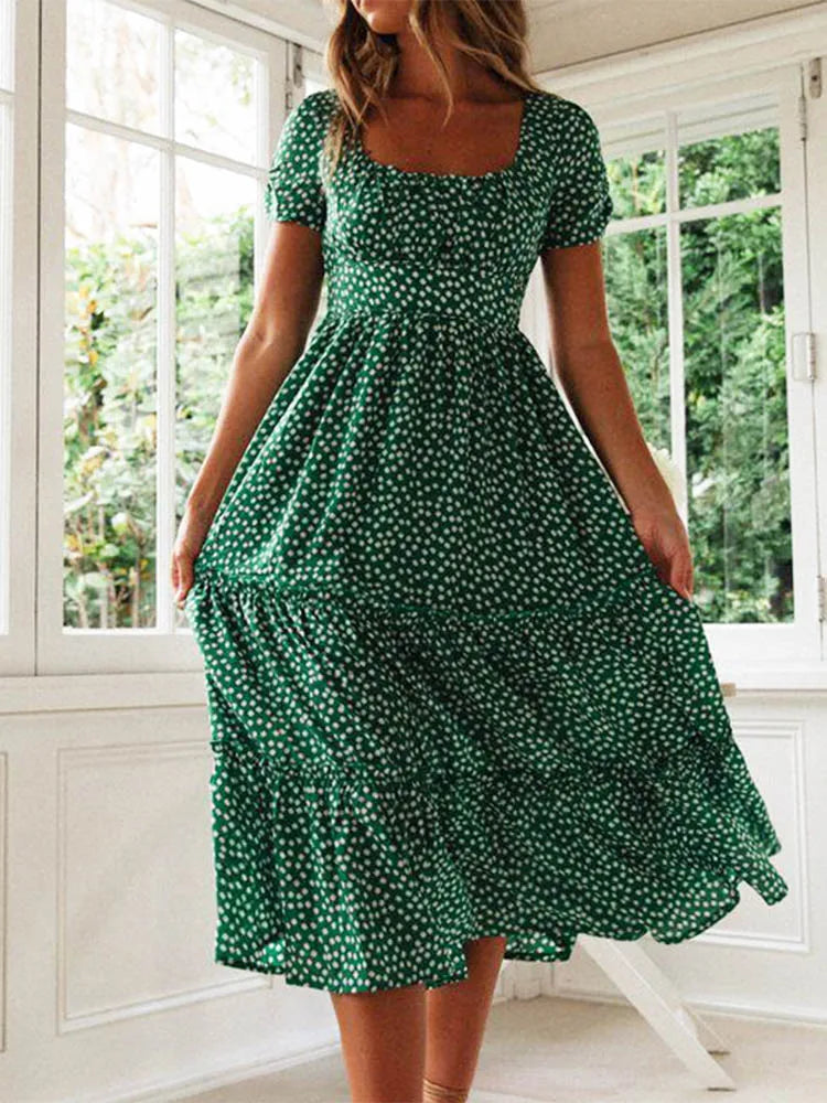 Vestidos Vintage Vintage Print Puff Sleeve summer Beach sweet dresses Casual Square collar floral maxi long dress 2024 festa