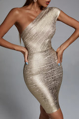 Viv Gold One Shoulder Bandage Mini Dress