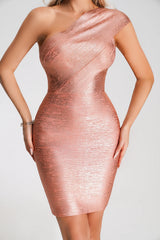 Viv Rose Gold One Shoulder Bandage Mini Dress