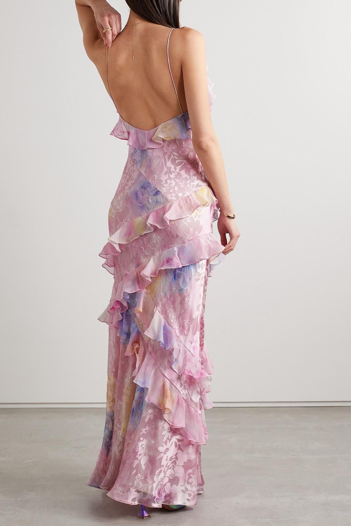 Floral Frill Sweetheart Neck Sleeveless Maxi Dress