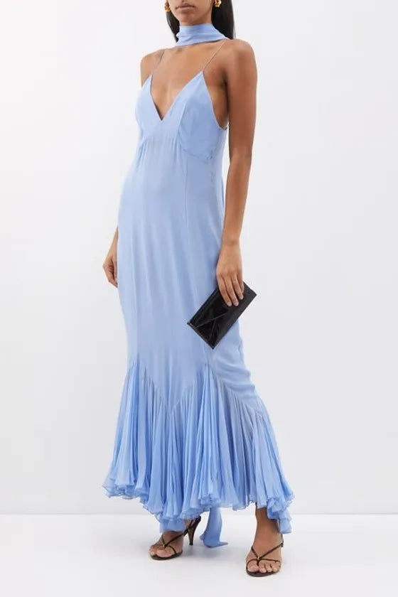 Frill Backless Slip Midi Dress