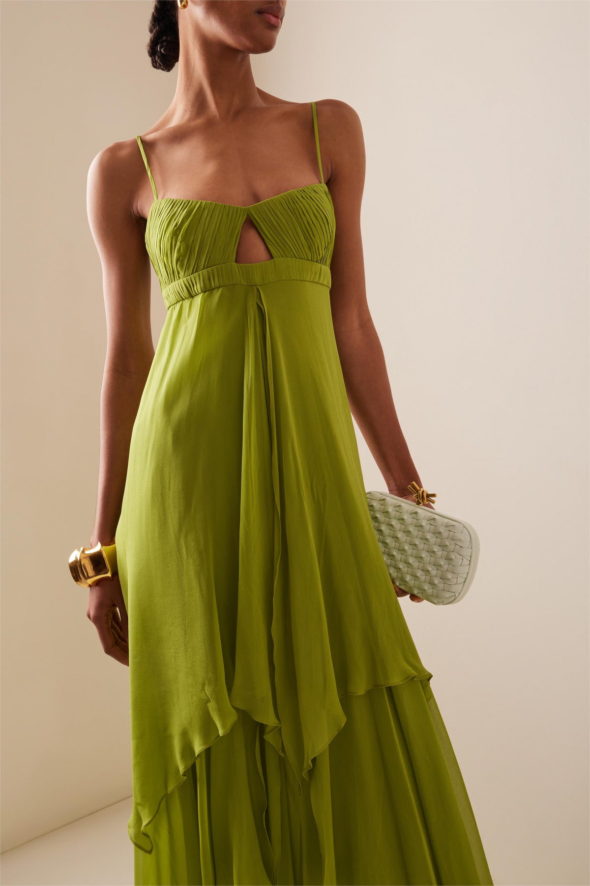 Solid Pleated Cut-Out Maxi Dress