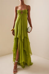 Solid Pleated Cut-Out Maxi Dress