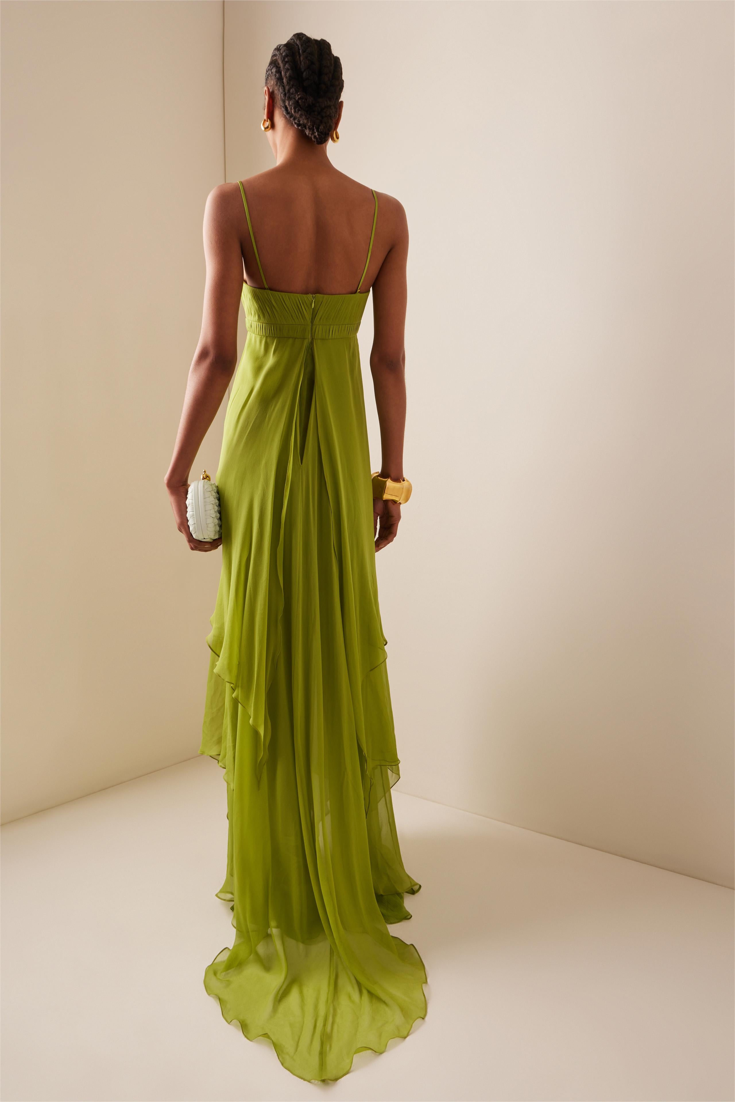 Solid Pleated Cut-Out Maxi Dress