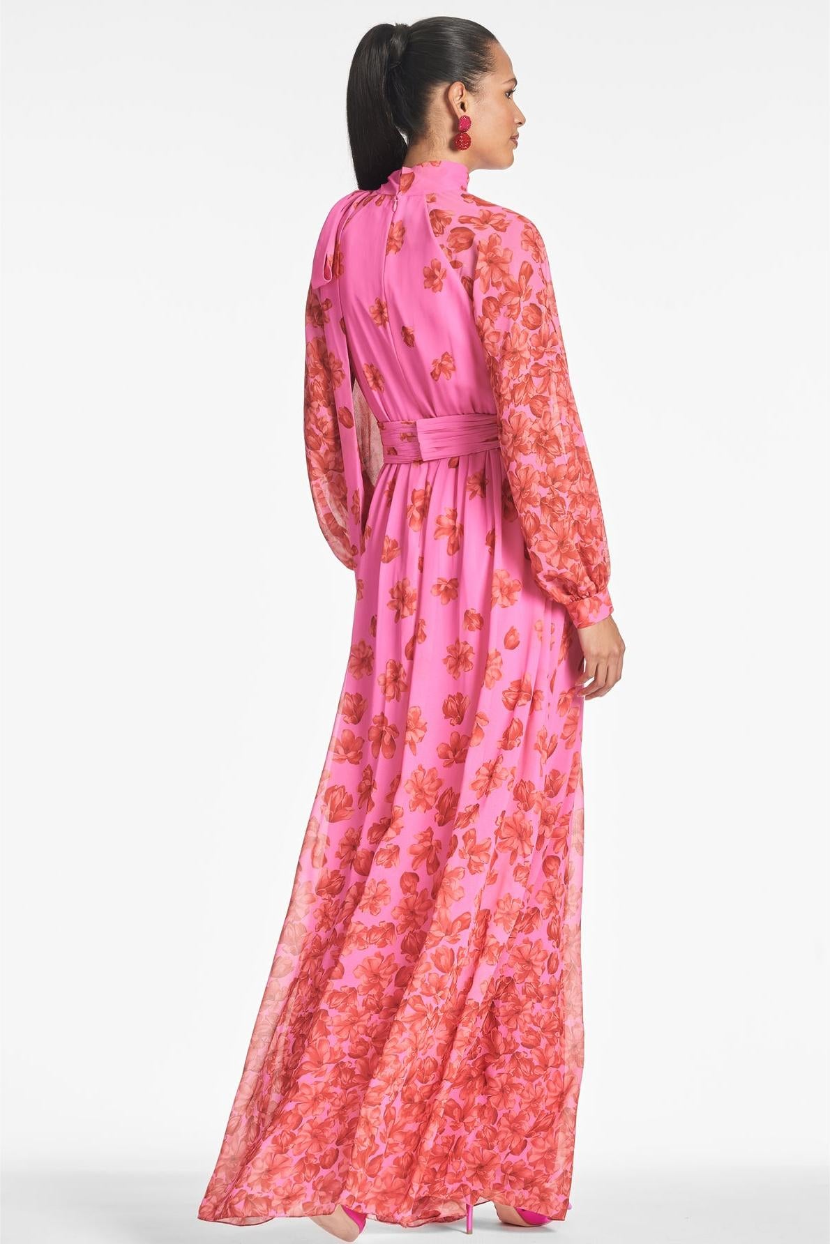 Floral Lantern Sleeve Lace Up Maxi Dress