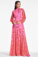 Floral Lantern Sleeve Lace Up Maxi Dress